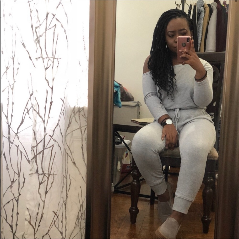 Off shoulder jumpsuit- gray